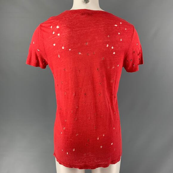 IRO Size S Red Distressed Linen Crew-Neck T-shirt - Picture 3 of 5